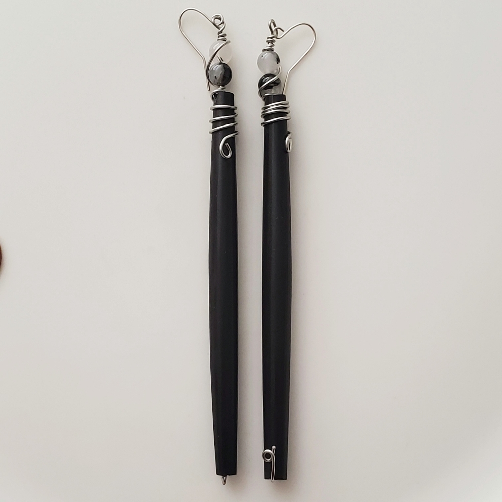 Wire Wrapped Horn & Quartz Earrings
